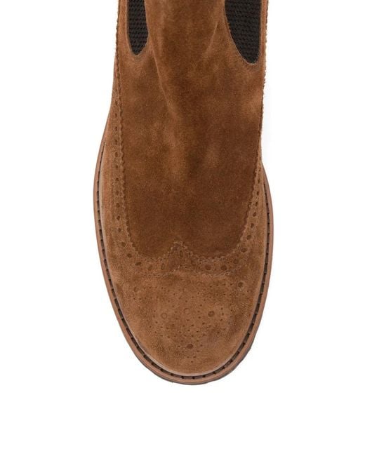 Eleventy Brown Brogue Chelsea Boots for men