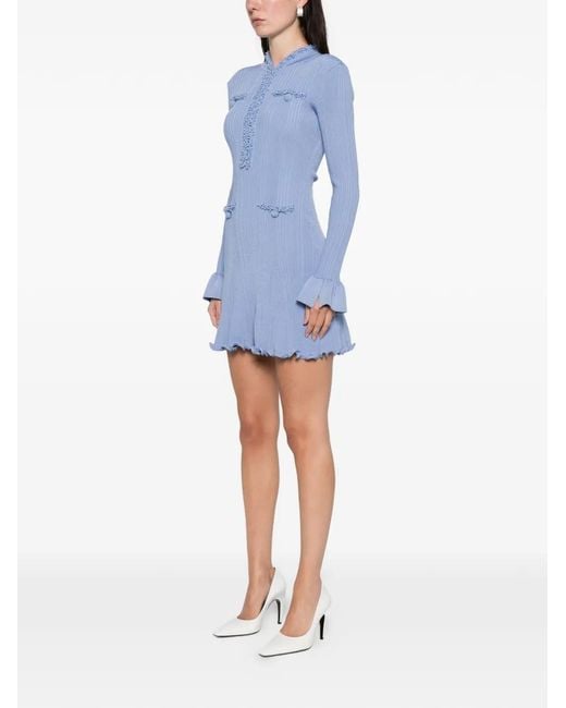 Self-Portrait Blue Pearl Trim Knit Mini Dress