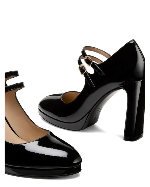 Stuart Weitzman Black Babette Platform Double-Strap Pumps