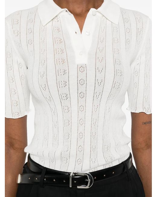 Victoria Beckham White Scalloped Cotton Polo Shirt