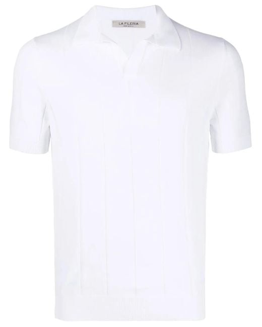 Fileria White Ribbed-Knit Cotton Polo Shirt for men