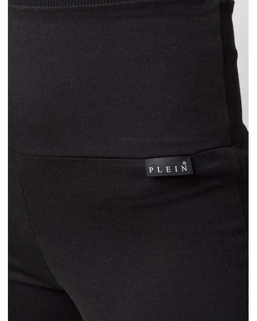 Philipp Plein Black Ribbed-Panel Biker Leggings