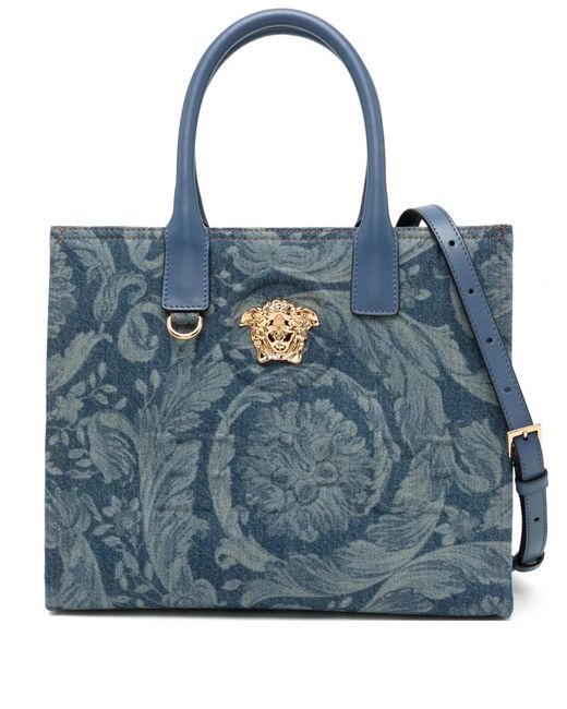 Versace Blue Small Barocco La Medusa Tote Bag
