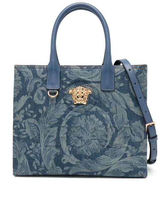 Versace Blue Kleine Barocco La Medusa Tote Bag