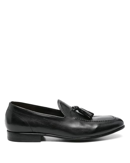 Green George Black Leather Loafers for men