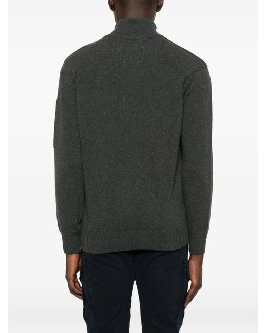 C P Company Black Half-Zip Wool Sweater for men