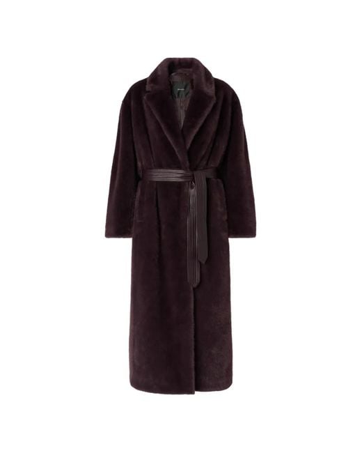 Pinko Red Long Faux-Fur Coat With Belt