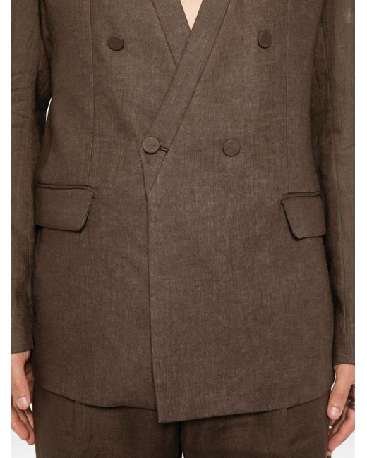 MARSĒM Brown Double-Breasted Collarless Blazer for men
