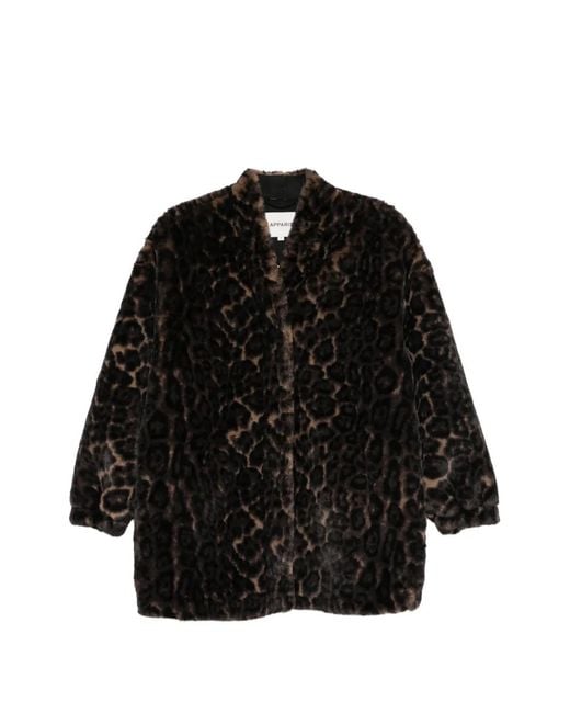 Apparis Black Jane Leopard-Print Coat