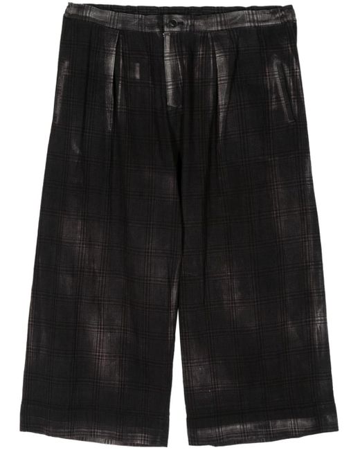 Pantaloni crop a quadri di Y's Yohji Yamamoto in Black