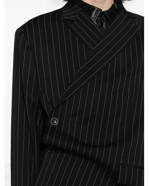 Martine Rose Black Pinstriped Wool-Blend Wrap Blazer for men