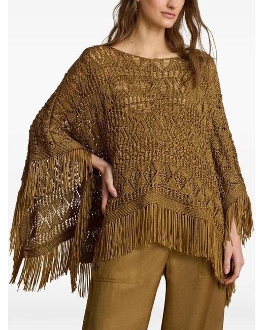 Ralph Lauren Natural Fringe-Trim Pointelle-Knit Poncho