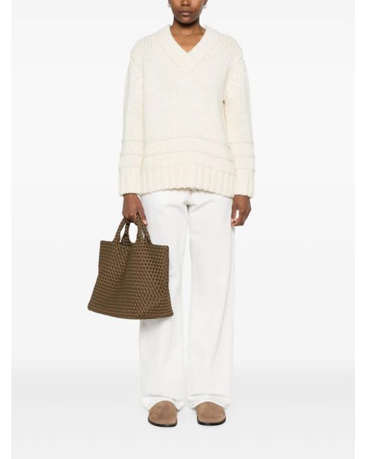 Moncler White V-Neck Sweater