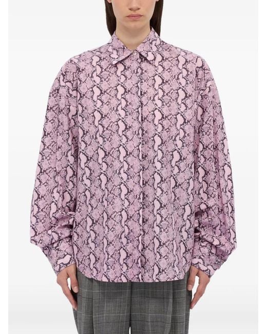 MSGM Purple Ruffled Snake Print Shirt