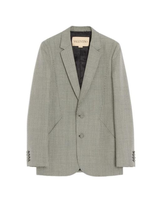 Valentino Garavani Gray Single-Breasted Wool Jacket With Houndstooth Pattern for men