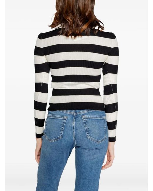 Jacqueline De Yong Blue Rib-Knit Striped Sweater