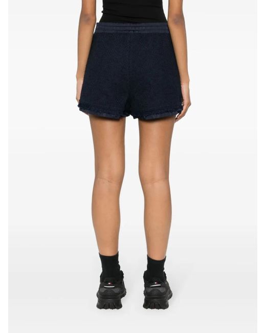Moncler Blue Logo-Patch Tweed Shorts