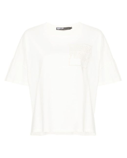 Bimba Y Lola White Embroidered-logo Cotton T-shirt