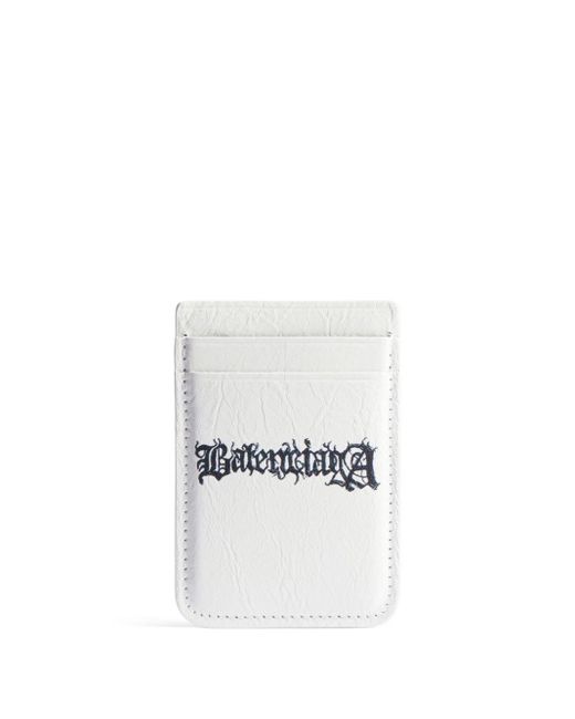 Balenciaga White Logo-print Magnetic Card Holder for men