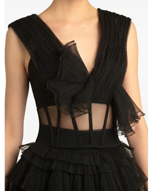 Gemy Maalouf Black Ruffled Bow-Detail Corset