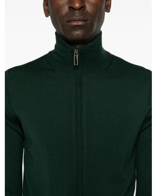 Paolo Pecora Green Zip-Up High-Neck Cardigan for men