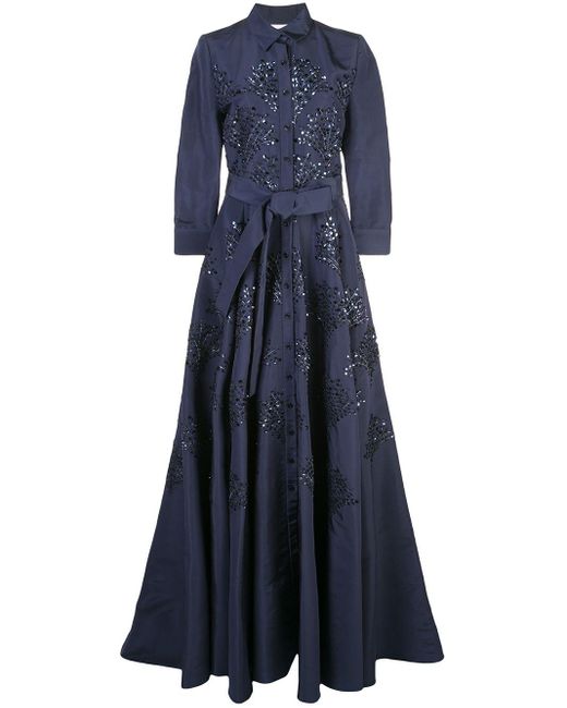 Carolina Herrera Blue Floral-embellished Silk Gown