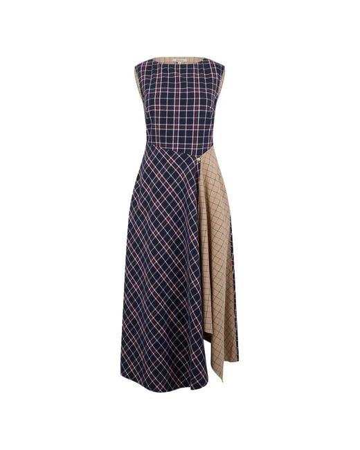 Barbour Blue Checked-Pattern Asymmetrical Dress