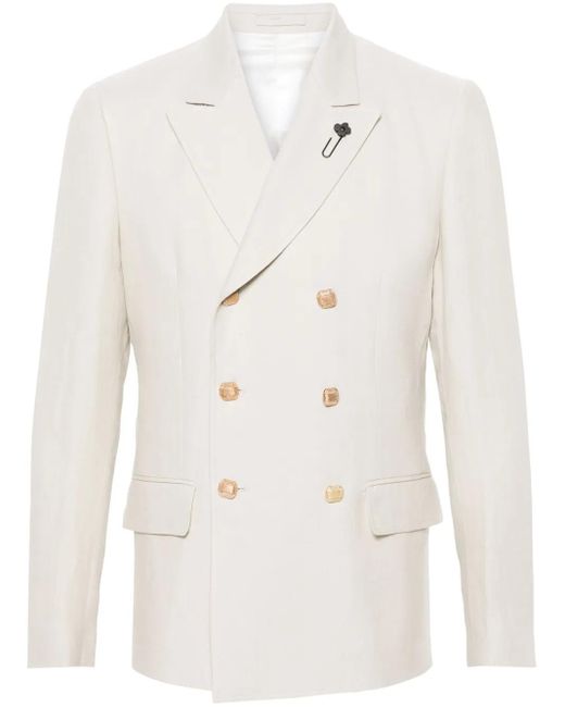 Lardini Natural Double-Breasted Linen Blazer for men