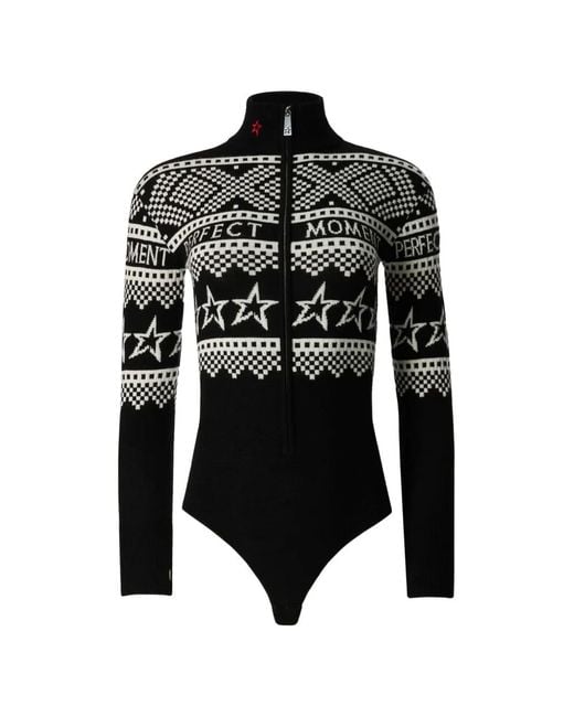 Perfect Moment Black Intarsia Long-Sleeve Bodysuit