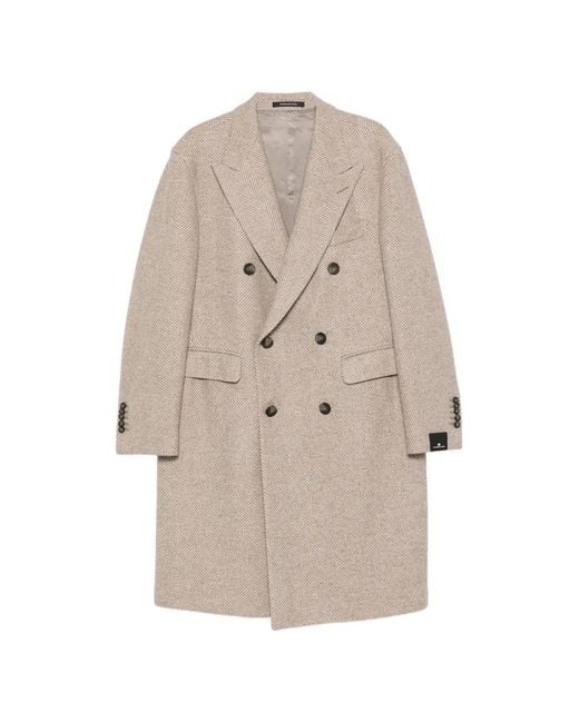 Tagliatore Natural Double-Breasted Herringbone Coat for men