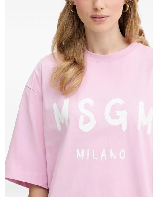 MSGM Pink Logo-Detail Mini Dress
