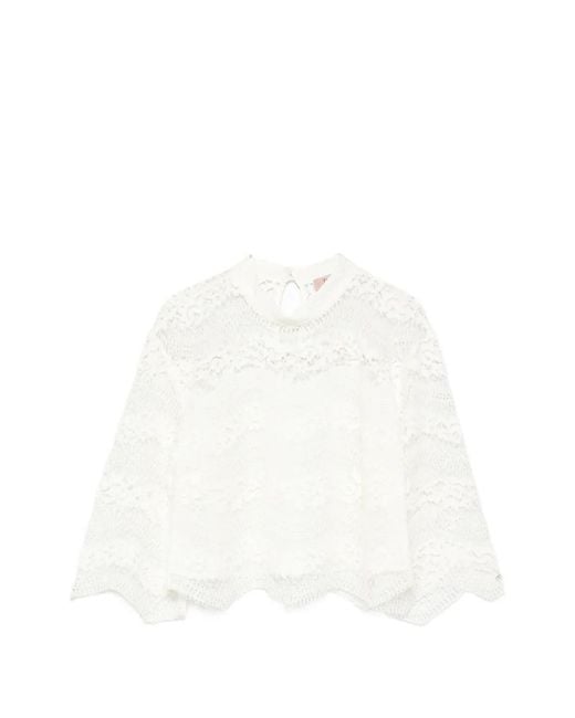 Twinset White Macramé Lace Blouse