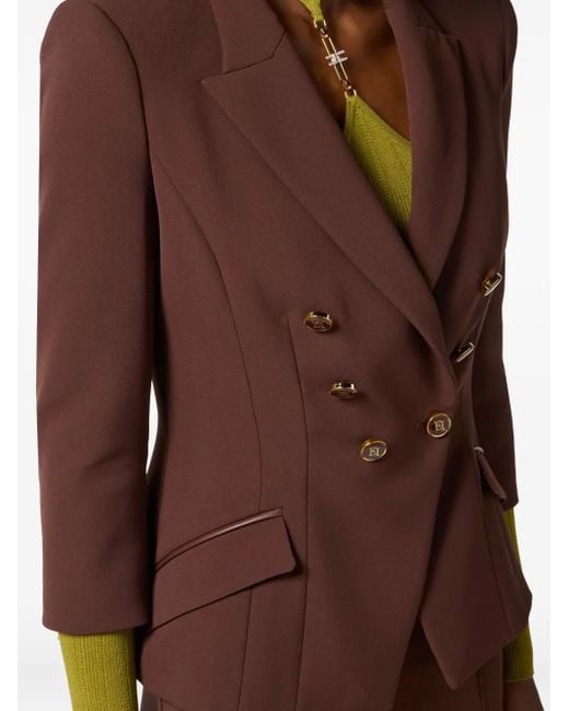 Elisabetta Franchi Brown Doppelreihige Jacke Mit Goldfarbenen Knöpfen