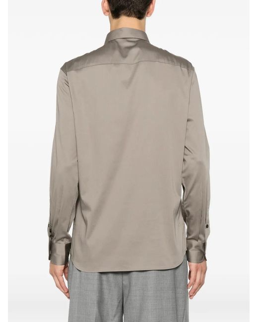 Emporio Armani Brown Long-Sleeve Button-Down Shirt for men