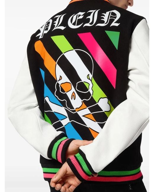 Philipp Plein Black Logo-Appliqué Wool Jacket for men