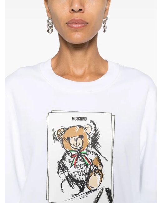 Moschino White Teddy Bear-Print Sweatshirt