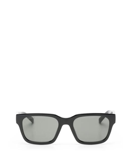 Gucci Gray Web-Stripe Square-Frame Sunglasses