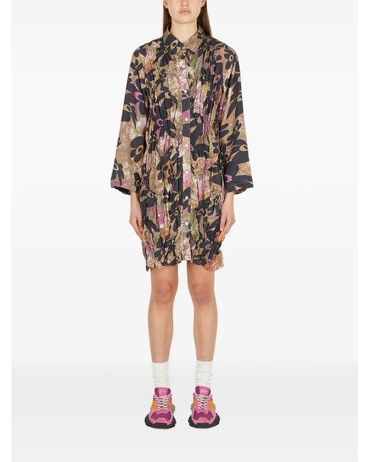 Perks And Mini Brown Floral Ruched Mini Dress