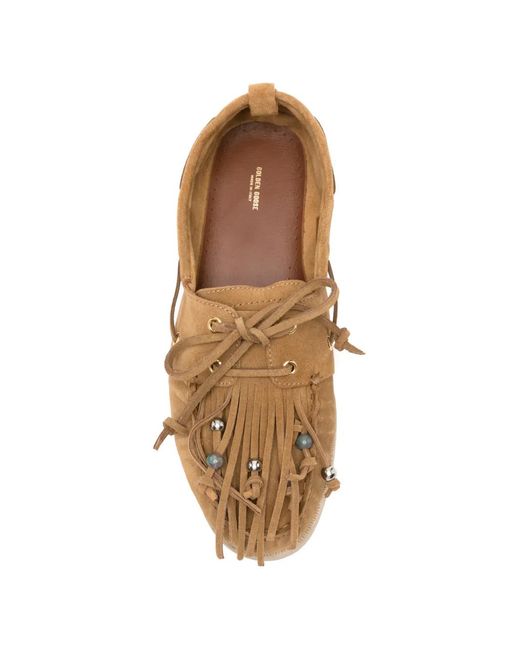 Golden Goose Deluxe Brand Natural Fringed Bead-Embellished Boat Shoes for men