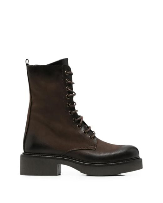 METISSE Black Lace-Up Leather Combat Boots