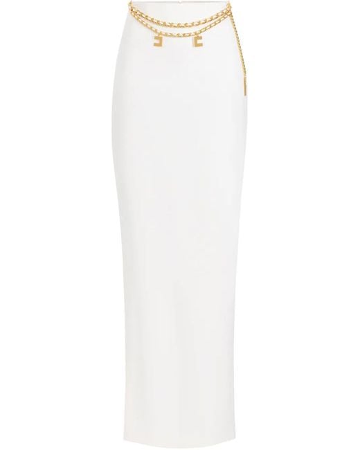 Elisabetta Franchi White Chain-Detail Crepe Maxi Skirt