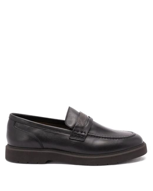 Brunello Cucinelli Black Chain-Detail Leather Loafers