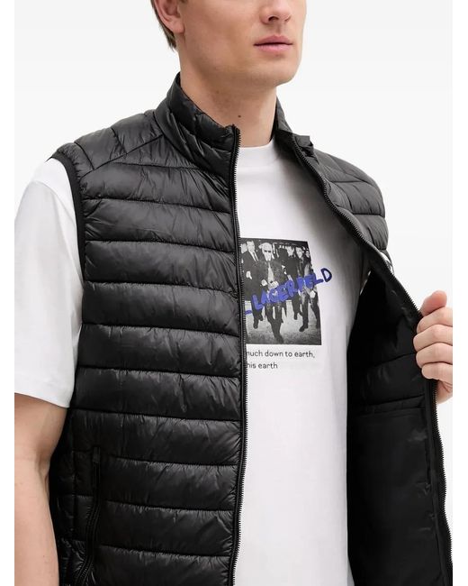 Karl Lagerfeld Gray Logo-Patch Quilted Gilet for men