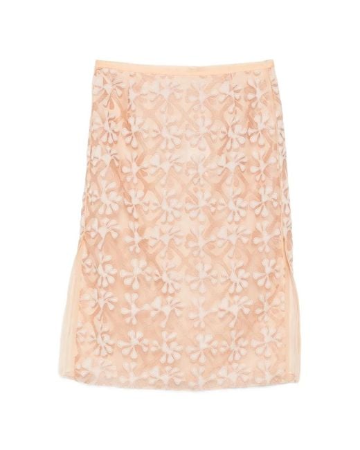 Hui Milano Natural Margherita Floral-Appliqué Midi Skirt