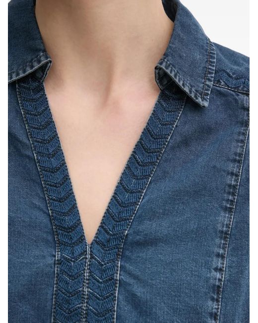Mos Mosh Blue Mmfozi V-Neck Embroidered Blouse