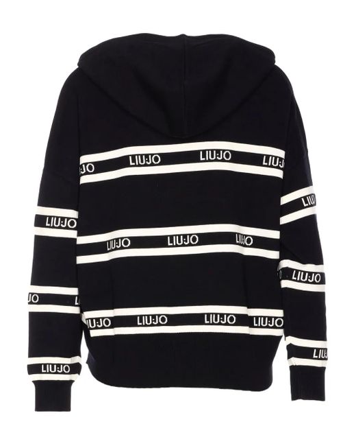 Liu Jo Blue Logo-Stripe Hoodie