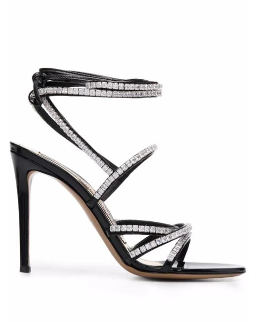 Alexandre Vauthier Black Crystal-Embellished Strap Sandals