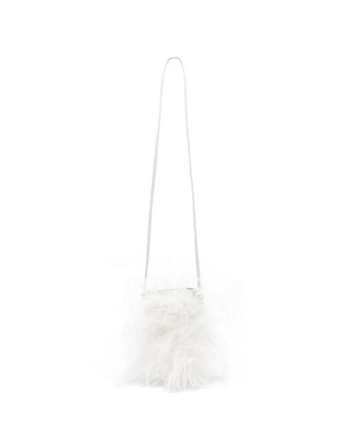 Yves Salomon White Feather-Detail Cross Body Bag