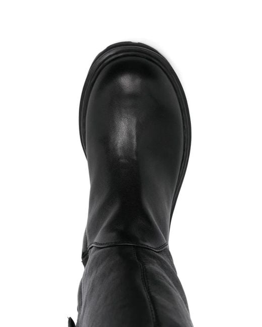 Patrizia Pepe Black Leather Over-The-Knee Buckle Boots