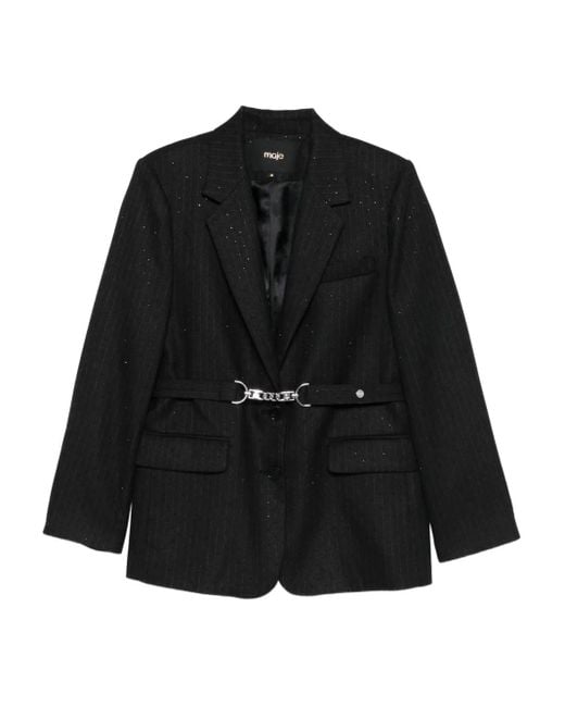 Blazer Con Estampado A Rayas Diplomáticas Con Cinturón Maje de color Black